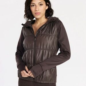 NWT Avia Chocolate Brown Mixed Material Quilted PufferJacket Womens XS Cozy Chic